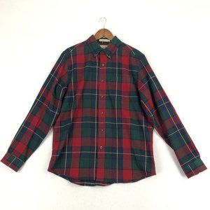 L.L. Bean Men's Size Medium Red Blue Green Yellow Plaid Cotton Flannel Shirt